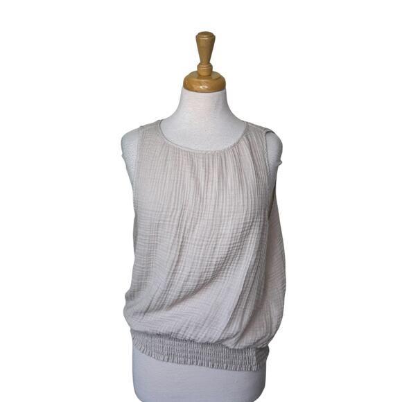 MICHAEL STARS Medina Smocked Waist Cropped Pant Cement Large NWT - Picture 6 of 10